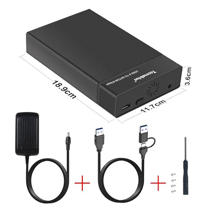 External Hard Drive Enclosure USB 3.0 Docking Station for 2.5 3.5 Inch SATA HDD SSD Up to 22TB, with 12V/3A Power Supply, USB A/C Cable, Support UASP Automatic Sleep Function (TCC-S8)