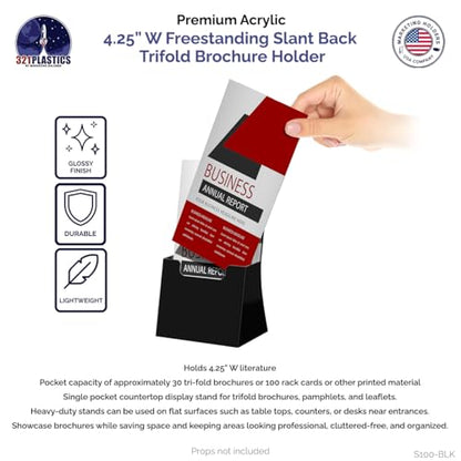 Marketing Holders 2 Pack Brochure Holder for 4.25" Trifolds Black Acrylic Countertop Literature Organizer Freestanding Angled Rack Card Dispenser for Offices Retail Shops and Restaurants