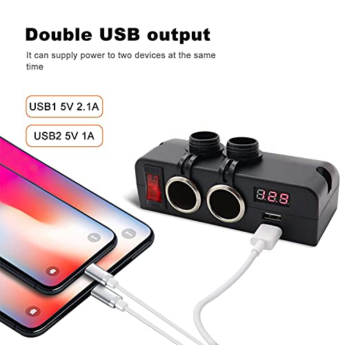 Dual USB Socket Charger and Dual 12V Power Outlet Cigarette Lighter Splitter Adapter with LED Voltmeter On/Off Switches for Car Rv Truck Marine Boat Camper Vehicles - color: Multi Function Adapter
