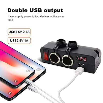 Dual USB Socket Charger and Dual 12V Power Outlet Cigarette Lighter Splitter Adapter with LED Voltmeter On/Off Switches for Car Rv Truck Marine Boat Camper Vehicles - color: Multi Function Adapter