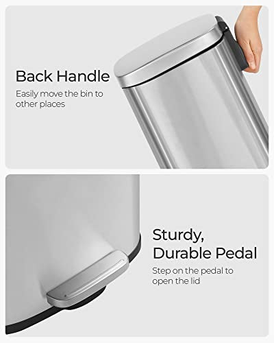 SONGMICS 8 Gallon (30 L) Trash Can, Stainless Steel, Step-On Pedal - color: Silver, size: 8 Gal.
