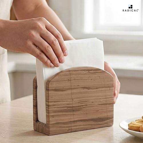 Radicaln Marble Napkin Holder 5.5" Inch Wood Handmade Serviette Holder - Kitchen Table Top Decor, Napkins For Coffee Table, Cocktail Napkin Holder - color: Wood