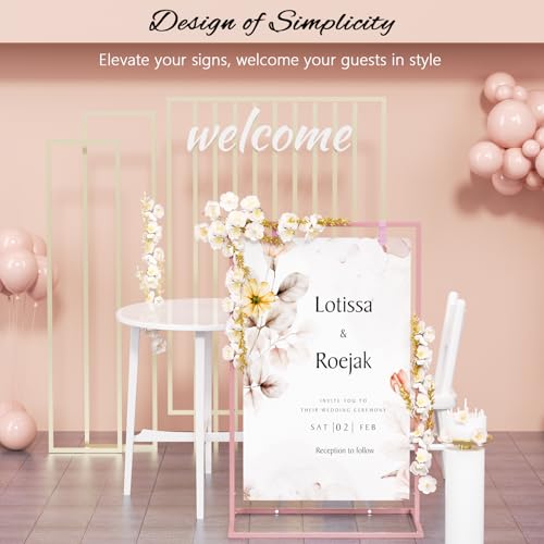 50H" Wedding Welcome Sign Stand with 8 Pair Satin Ribbon & 2 Leather Strap - color: Pink