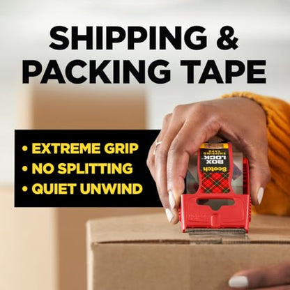 Scotch Box Lock Packing Tape,Clear,Extreme Grip Box Packaging Tape for Shipping and Mailing,1.88 in. x 22.2 yd.,6 Rolls with Dispensers,(Pack of 6) - size: 6 Rolls (Pack of 6)