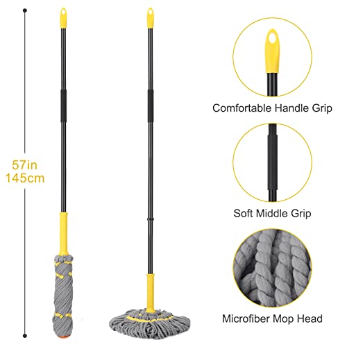 Self-Wringing Twist Mop, Microfiber Floor mop 57" Long Handle, Gray - color: Gray (1 Handle & 1 Mop Head)