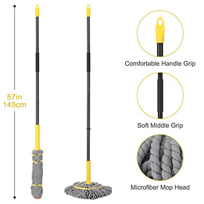 KeFanta Self-Wringing Twist Mop with 1 Extra Refill, 57 " Long Handle, Gray - color: Gray (1 Handle & 2 Mop Heads)