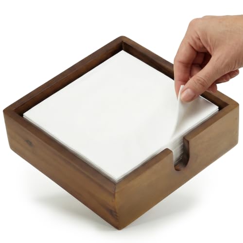 Acacia Lunch Napkin Holder 7.8 x 7.8 inches for Dining Table and Kitchen – Napkin Dispenser Made from Brown Acacia Wood – Premium Quality Feel for Dessert Beverage Party Dinner Luncheon Bar Table - size: 7x7x1.5 Inch Lunch Napkin Holder