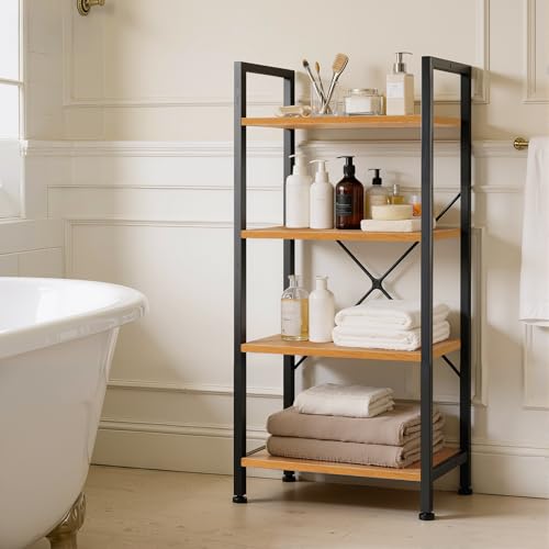 4 Tier Bookshelf, Free Standing Bookcase with Open Storage Shelves - color: Light Wood, size: 4 Tier
