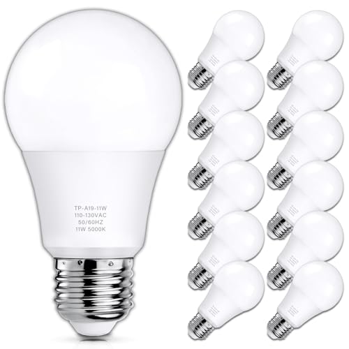 MAXvolador 12-Pack A19 LED Light Bulbs, 100 Watt Equivalent LED Bulb, 5000K Daylight White, 1100 Lumens, E26 Medium Base, CRI 85+, Non-Dimmable - color: Daylight White