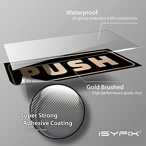 iSYFIX Push Pull Stickers Sign, 5x2 Inch, 2 Pack, Brushed Gold/Black - color: Brushed Gold / Black, size: Horizontal 2x5