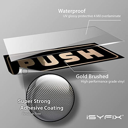 iSYFIX Push Pull Stickers Sign, 5x2 Inch, 2 Pack, Brushed Gold/Black - color: Brushed Gold / Black, size: Horizontal 2x5
