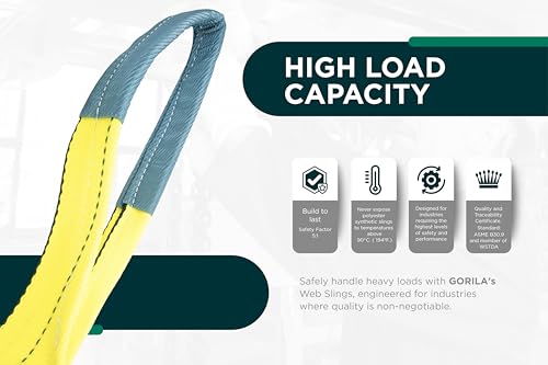 GORILA Polyester Heavy Duty Lifting Web Sling | 2ply -2 inch | 6,400lbs x 10ft (2,9 Ton x 3 Meters) | WSTDA Members | Safety Factor 5:1 | Since 1989 - size: 6,400lbs – 10ft / 2,9t – 3m