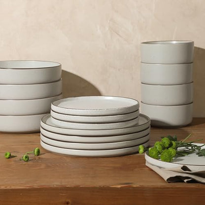 Gibson Elite Gelston Stoneware Matte Reactive Glaze 16 Piece (Service for 4) Plates and Bowl Dinnerware Set - Cream - color: Cream White (Gelston)