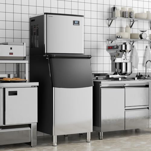 COSTWAY Commercial Ice Maker Machine 418 LBS/24H with 200 LBS Storage Bin, 192PCS Ice Cubes in 11-20 Mins, ETL Approved Industrial Ice Machine with Auto Self-Cleaning for Restaurant Bar Cafe