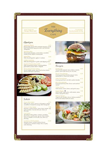 Goodsmart Restaurant Menu Covers – 25 Pack Burgundy 2-View, Top-Loading Menu Holders, Vinyl & Plastic Café Menu Covers, Clear Menu Sleeves, Fits 8.5" x 14", Leather-Style Design, Gold Corners - color: Burgundy, size: 1 Page / 2 Views - 8.5" x 14"
