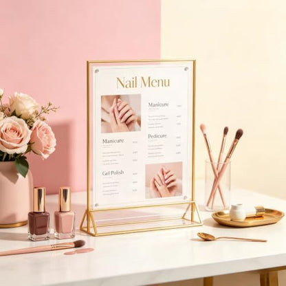 3 Pack Gold Acrylic Sign Holder 8.5 x 11 Inches, Double Sided Vertical Table Top Stand for Wedding Table Numbers, Nail Salon Price Lists, Vendor Booth, Business Store & Party Tabletop Display