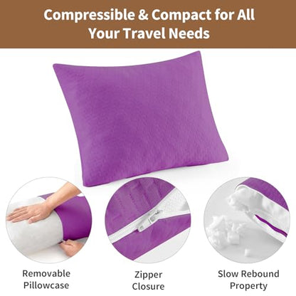 Small Shredded Memory Foam Pillow, Camping Pillow Travel Pillow - Compressible Medium Firm, Breathable Cover, Ideal Backpacking Hiking, Airplane and Car (Purple, M) - color: Purple, size: M-17.7 X 13.8 Inch