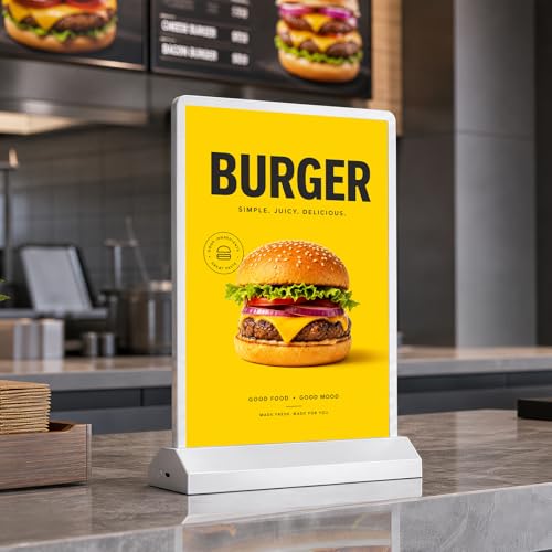A4 LED Desktop Light Box, Adjustable Brightness USB Charging Backlit Menu Sign for Bar Restaurant Wedding