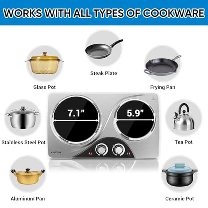 Hot Plate, CUSIMAX Electric Double Burner Countertop Ceramic Infrared Stove - color: Silver