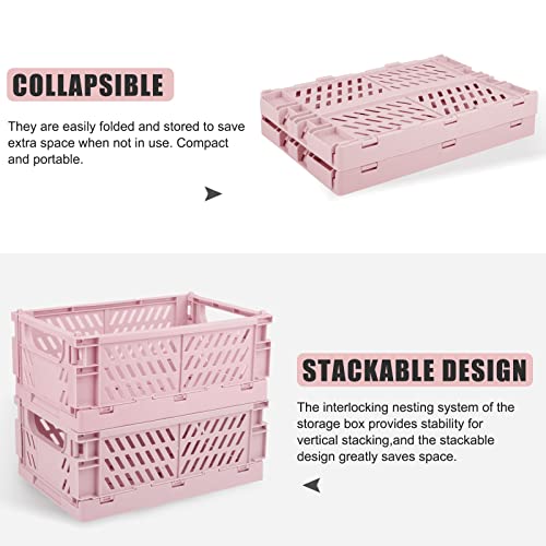 4 Pack Collapsible Small Storage Bins and Baskets, Desk and Locker Organizer Bins, 2 Medium + 2 Small Foldable Plastic Crates for Classroom, Craft and Bathroom(Pink) - color: Pink