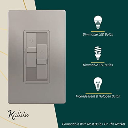 TOPGREENER Dual Load LED Dimmer Switch, Single Pole, Nickel, 1 Pack - color: Nickel, size: Dual Dimmer Switch