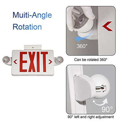 GZRUIYANG Exit Sign With Emergency Lights Red, LED Exit Light With Battery Backup, UL 924 Certified, AC 120/277V, Commercial Lights Combo for Business - 2 Pack - color: White Housing Red Letter, size: 2 Pack