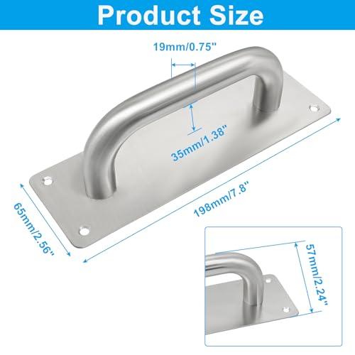 Piutouyar 2 Pcs Heavy Duty Door Pull Push Handle and Plate,200x65 mm,Silver