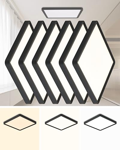 Square Led Flush Mount Ceiling Light,12 Inch 30w 2980lm led Light 3000k,4000k,6000k CCT Selectable,Flat Panel Super Slim Led Ceiling Light Fixture,for Living Dining Kitchen Bedroom Room (6Pack-Black) - color: Black, size: 12 Inch 6PK Square