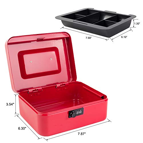 KYODOLED Medium Cash Box with Combination Lock Safe Metal Money Box with Money Tray for Security Lock Box 7.87"x 6.30"x 3.54" Red Medium - color: Red (Pack of 1), size: Medium