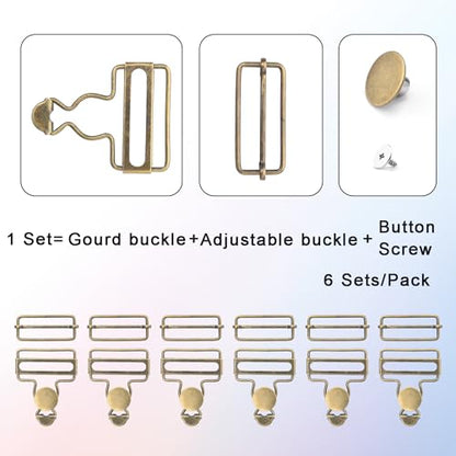 CooBigo 6Sets 1-1/4 Inch Metal Jeans Buckles, Overalls Buckles with Adjustable Tri Glide Buckle and Buttons for Bib Pants Suspender Sewing Accessory (Bronze) - color: 1-1/4" Bronze 6sets