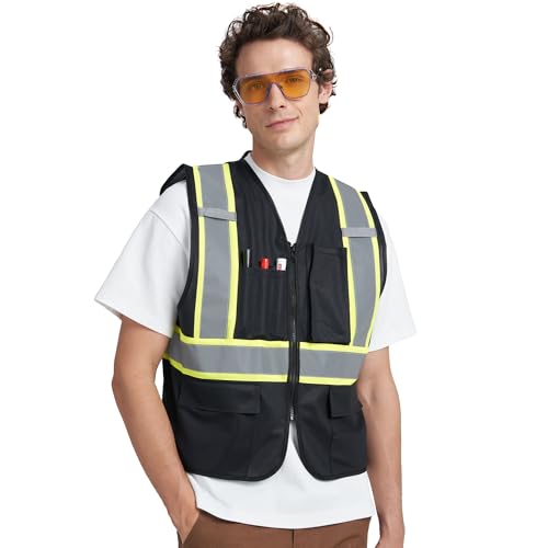 A-KSAFETY High Visibility Safety Vest for Men Women with Pockets and Zipper - color: Black, size: 3X-Large