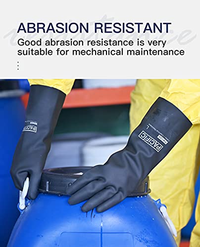 PACIFIC PPE 2 Pairs Chemical Resistant Gloves, Heavy Duty Industrial Rubber Gloves, Resist Acid, Alkali and Oil, 12.6", X-Large - color: 12.6"/Black (2 Pairs), size: XL/10