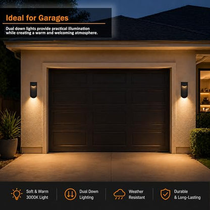 Outdoor Wall Light 2-Pack, Dual Down LED 10W 3000K Hardwired Black - color: 11.75"-Black-2 Pack