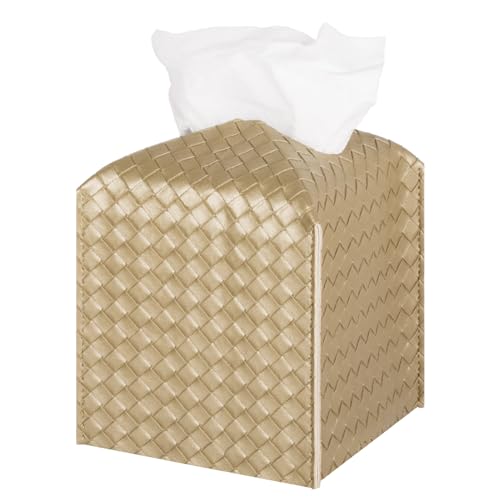 Tissue Box Cover Square Leather Facial Paper Holder, Gold - color: Gold, size: square