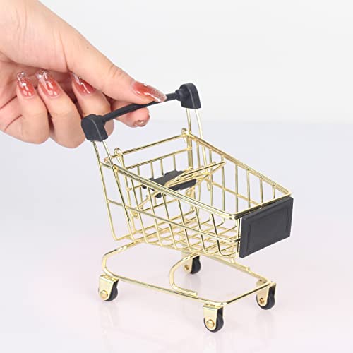 Mini Shopping Cart， Supermarket Handcart Mini Shopping Cart Mini Supermarket Storage Toy Decorative Ornaments for Storage Toys (Toy Shopping cart Gold) - color: Gold