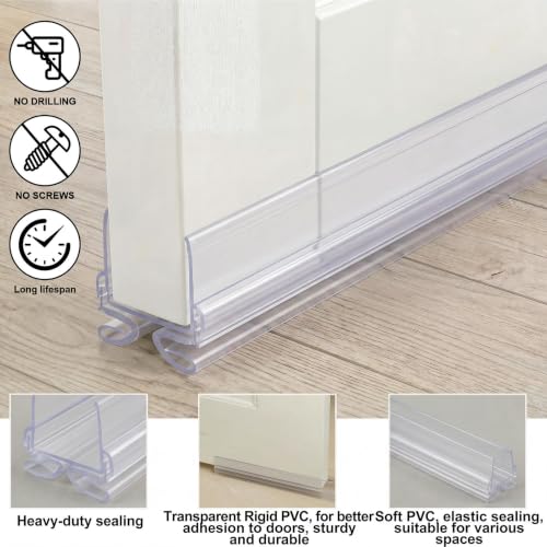 Yaocom 4strip 32" Vinyl U Shape Door Bottom Seal Slide on Door Sweep, Clear - color: Clear