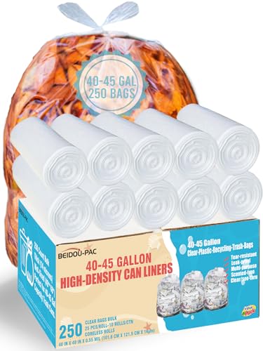 BEIDOU-PAC 40-45 Gallon Trash Bags, 250 Count Bulk, Heavy Duty Clear Plastic Recycling Garbage Bags, Multi-purpose Can Liners for Business Home Commercial, Industrial Contractors, Storage, Outdoor - style: 40-45 Gallon |250 Count(Value Pack)