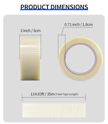 Transparent Fiberglass Strapping Tape Reinforced Tape 2 Inch x 38 Yards - size: 2in x 35yard