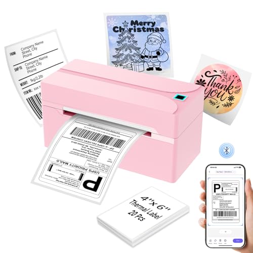 Bluetooth Thermal Label Printer,4x6 Shipping Label Printer - color: Pink