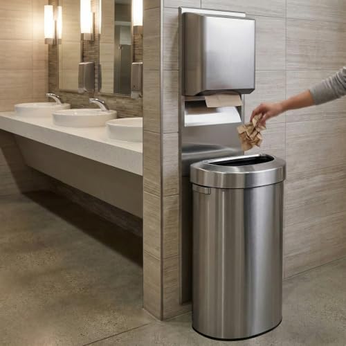 iTouchless 23 Gallon / 87 L Stainless Steel Open Trash Can/Recycle Bin - color: Silver 23 Gal Semi-Round