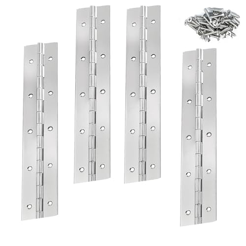 4PACK 10INCH Silver Continuous &Piano Hinge 0.05" Thickness/1.2" Open Width Heavy Duty Continuous Hinge with Holes for Cabinet Door Cases Woodworking Include Screws - color: Silver, size: 10INCH-1.2INCH
