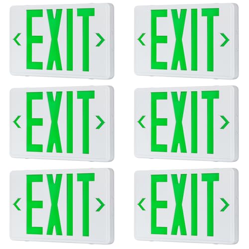 Universal Green Light LED Exit Sign OSHA Commercial, 6 Pack - color: White Housing+Green Letter, size: 6 Pack