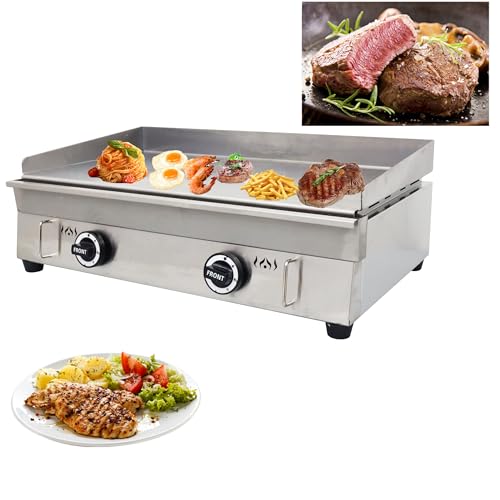 TECHTONGDA LPG Gas Countertop Flat Top Griddle Commercial Stainless Steel Griddle Grill Hot Plate BBQ Teppanyaki Grill with Adjustable Temperature Control for Restaurant Kitchen 2800Pa 28.94x16.14 in - size: 28.94"*16.14" # 134223