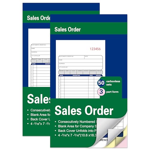 2 Pack Sales Order Books,3-Part Carbonless,4-3/16 x 7-3/16 Inches,50 Sets - color: 2 Books-small -3 Part