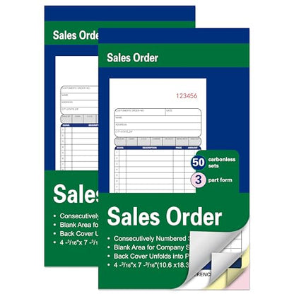 2 Pack Sales Order Books,3-Part Carbonless,4-3/16 x 7-3/16 Inches,50 Sets - color: 2 Books-small -3 Part