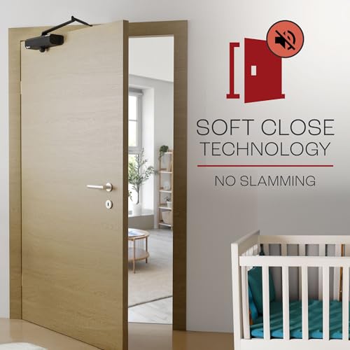 PrimeWare DC-600 Adjustable Automatic Door Closers for Home | Soft Close, No Slam | Residential and Commercial Door Closer | Level 1-6 | for Doors Weighing 30-300 lbs | Hydraulic Door Spring - Black - size: Level 1-6, style: Black