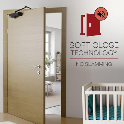 PrimeWare DC-600 Adjustable Automatic Door Closers for Home | Soft Close, No Slam | Residential and Commercial Door Closer | Level 1-6 | for Doors Weighing 30-300 lbs | Hydraulic Door Spring - Black - size: Level 1-6, style: Black