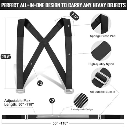 Anti-Slip Lifting Straps, 2-Person Shoulder Lifting System for Moving Furniture, Appliances, Mattresses, Heavy Objects up to 800lbs - style: Black