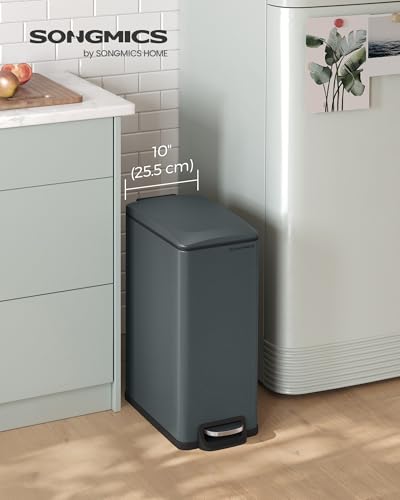 SONGMICS Kitchen Trash Can with Lid, 13-Gallon (50 L) Slim, Stainless Steel - color: Charcoal Gray, style: 13 Gal.