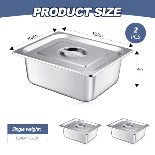 Mifoci 12 Pack Stainless 1/2 Size x 4 Inch Deep Steam Table Pans with Lids - size: 1/2 Size X 4 Inch Deep